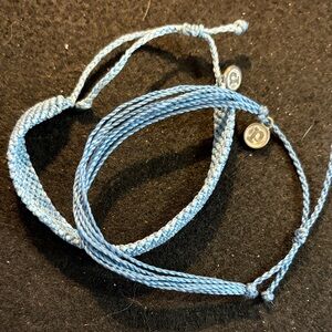 Pura Vida Light Blue Braided Friendship Bracelets with Charm